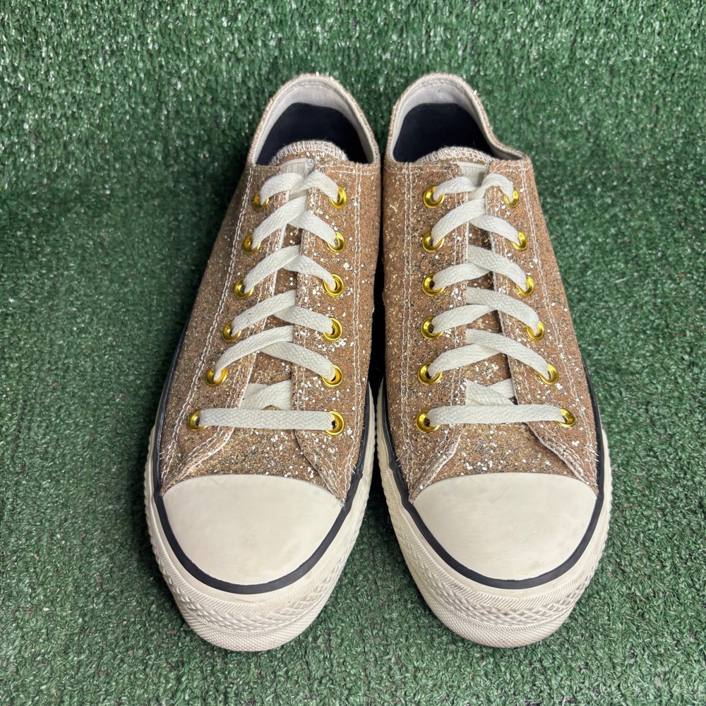 Converse Chuck Taylor All Star Lift Ox Glitter Sneaker Gold Mens 8.5 Womens 10.5 - Picture 2 of 9